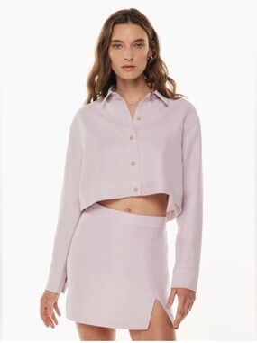 Aritzia Wilfred Cropped Lilac Button-Front Shirt with Matching Skirt set